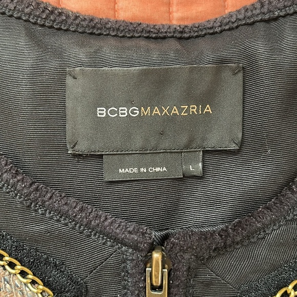 BCBG MaxAzria Jacket Chain Tweed Trim Ballon Hem and Cap Sleeve size Large - Picture 7 of 15